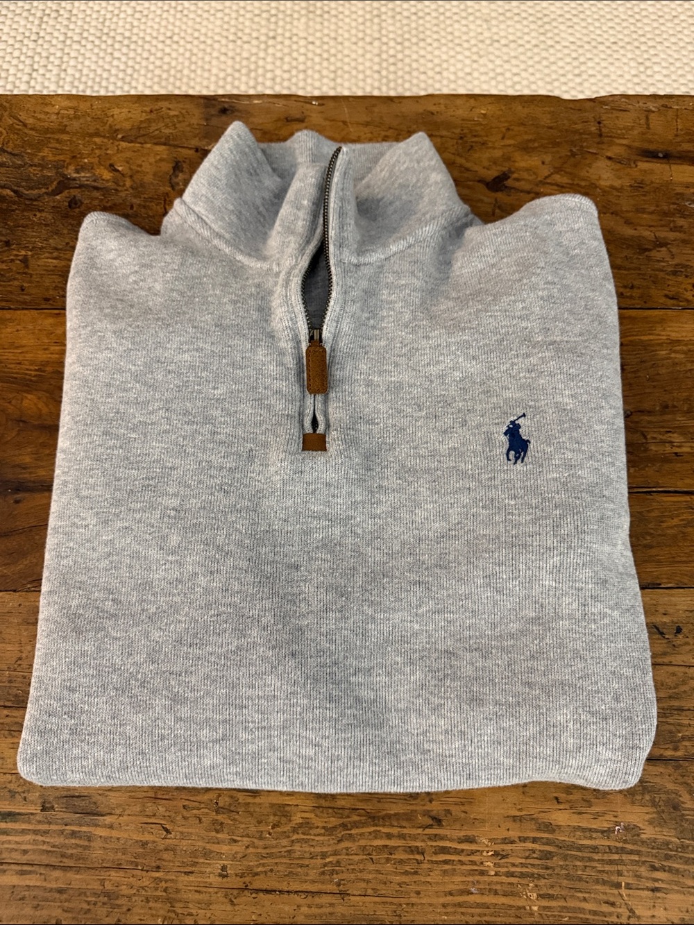 Polo Ralph Lauren Gray Quarter Zip Sweater Navy Pony Size L